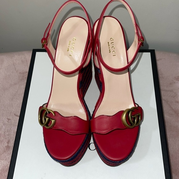 GUCCI Lifford Calfskin Aitana Espadrille Platform in Hibiscus Red Sz. IT39 US9 - Picture 16 of 17